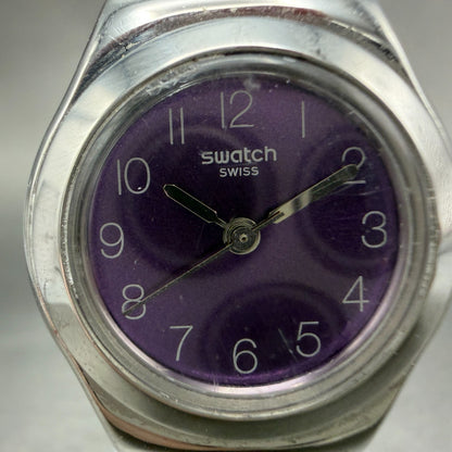 Swatch irony Plummy Purple Watch Women 25mm Purple Dial Steel New Batt YSS275G1