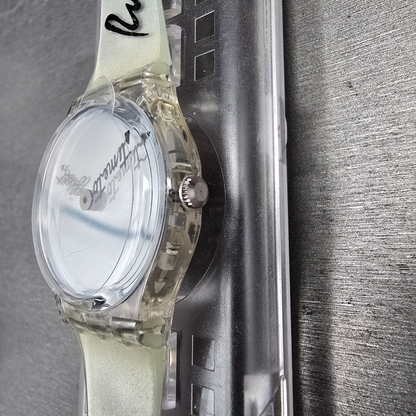 Swatch Time to Reflect Watch Men 34mm Silver Dial Clear Case GZ143 New Batt NOS02