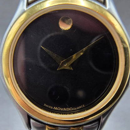 Movado Museum Watch Women 28mm Black Dial Two Tone Round 81-D1-823 New Battery1