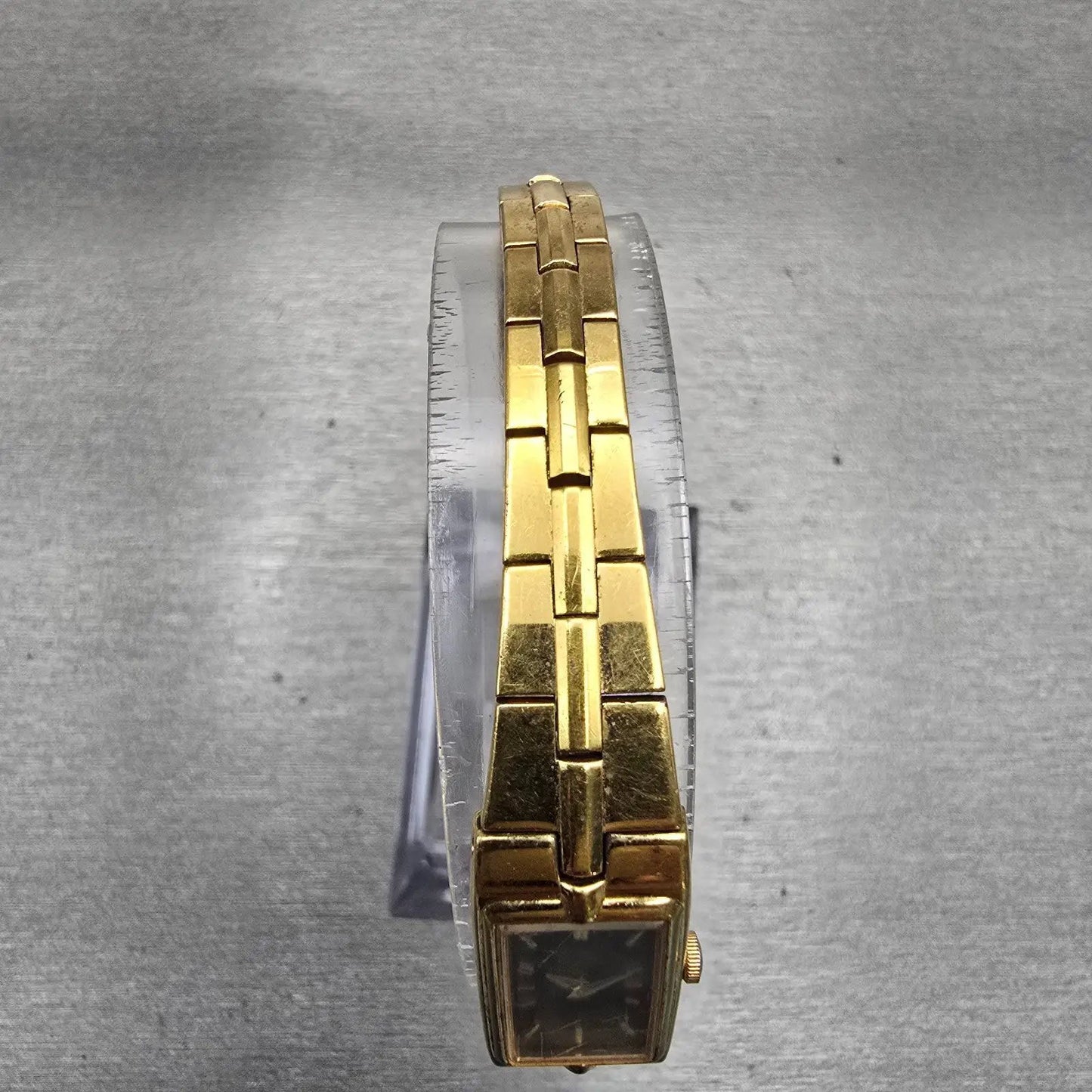 Seiko Watch Women 13mm Black Dial Gold Tone Rectangle 2E20-7479 New Battery VTG4