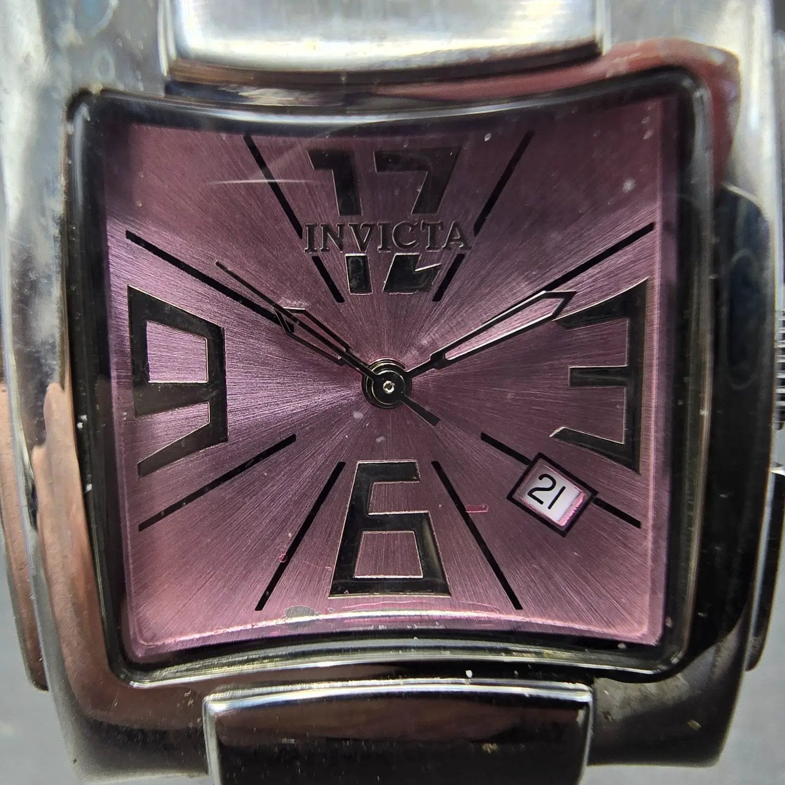 Invicta Watch Women 30mm Pink Dial Silver Tone Square Date 2317 New Battery1
