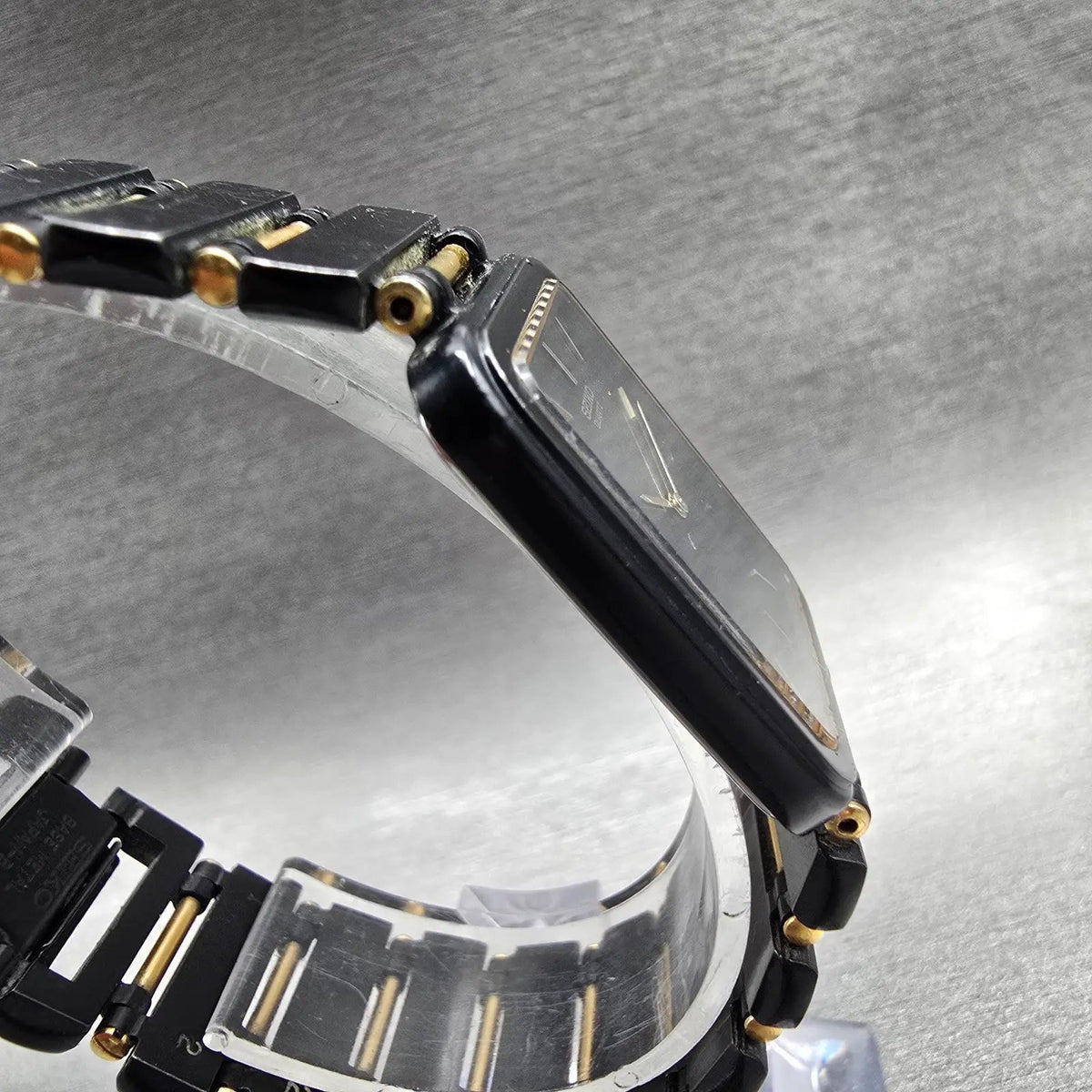 Seiko Tank Watch Men 24mm Black Dial Two Tone Rectangle 7320-5989 New Battery3