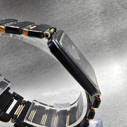 Seiko Tank Watch Men 24mm Black Dial Two Tone Rectangle 7320-5989 New Battery3