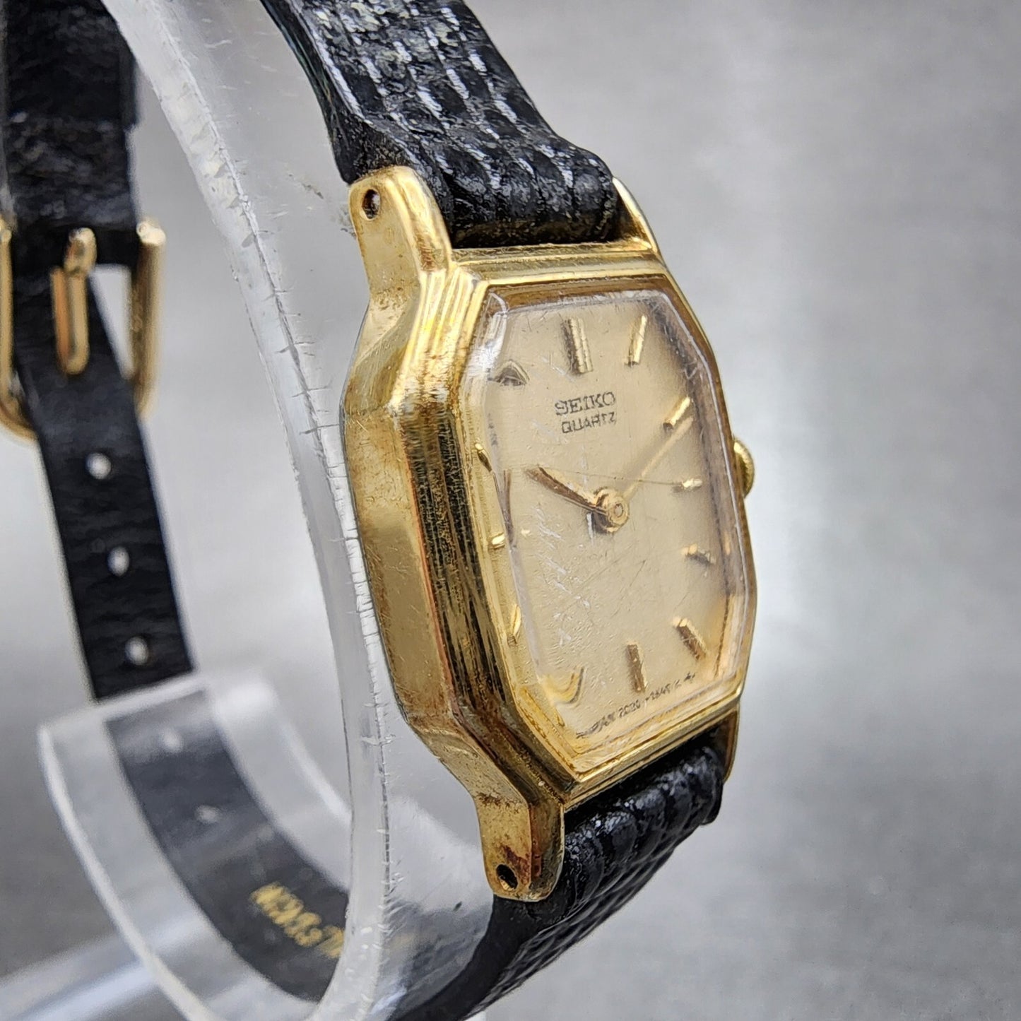Seiko Watch Women 16mm Gold Dial Gold Tone Octagon 2C20-5769 New Battery