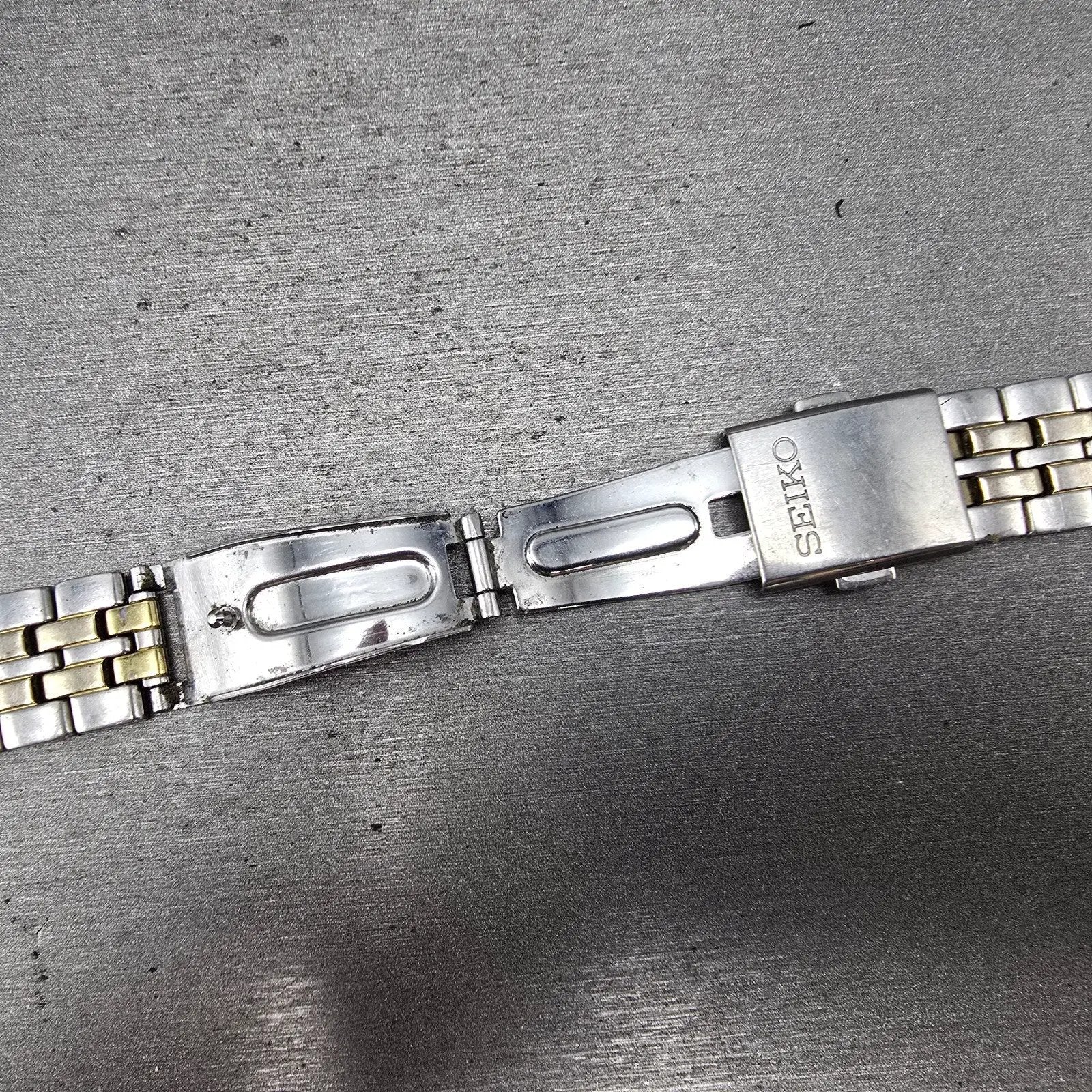 Seiko Bracelet 18mm Stainless Steel Two Tone Tri Folding Clasp VTG Japan 4A4K2C117