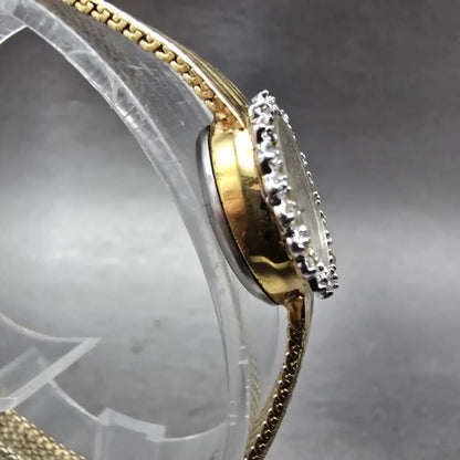 Elgin Watch Women 15mm Silver Dial Gold Tone Oval Crystal Accent New Battery4