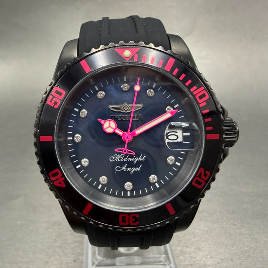 Invicta Midnight Angel Dive Watch Women 40mm MOP Dial Black Tone Date 23684 Runs0