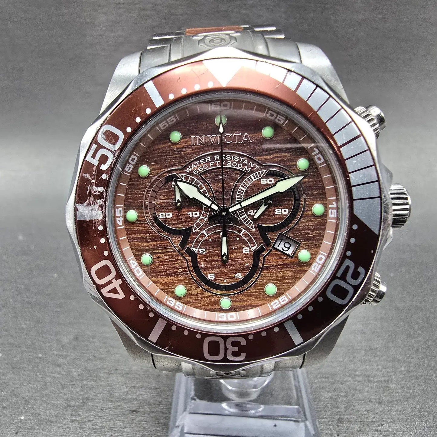 Invicta Pro Diver Chronograph Watch Men 47mm Brown Dial Steel Date 0164 New Batt0