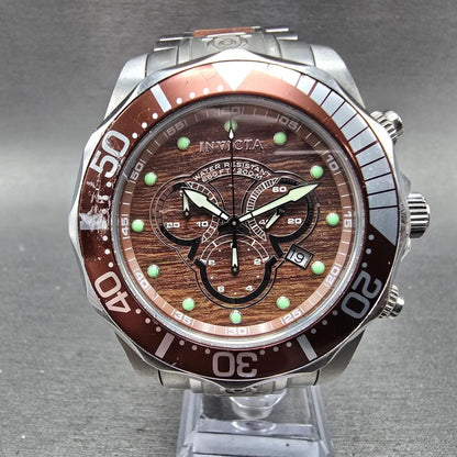 Invicta Pro Diver Chronograph Watch Men 47mm Brown Dial Steel Date 0164 New Batt0