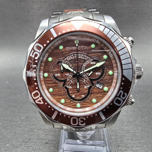 Invicta Pro Diver Chronograph Watch Men 47mm Brown Dial Steel Date 0164 New Batt0