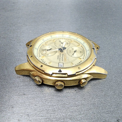 Seiko Chronograph Watch Men 39mm Champagne Dial Gold Tone Date 7t326m59 PARTS6