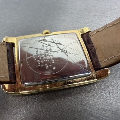 Citizen Tank Watch Men 26mm Black Dial Gold Tone Rectangle 6020-S41908 New Bat Z9