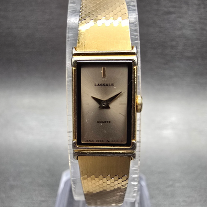 Seiko Lassale Watch Women 12mm Gold Dial Gold Tone Rectangle 2E50-5009 New Batt0