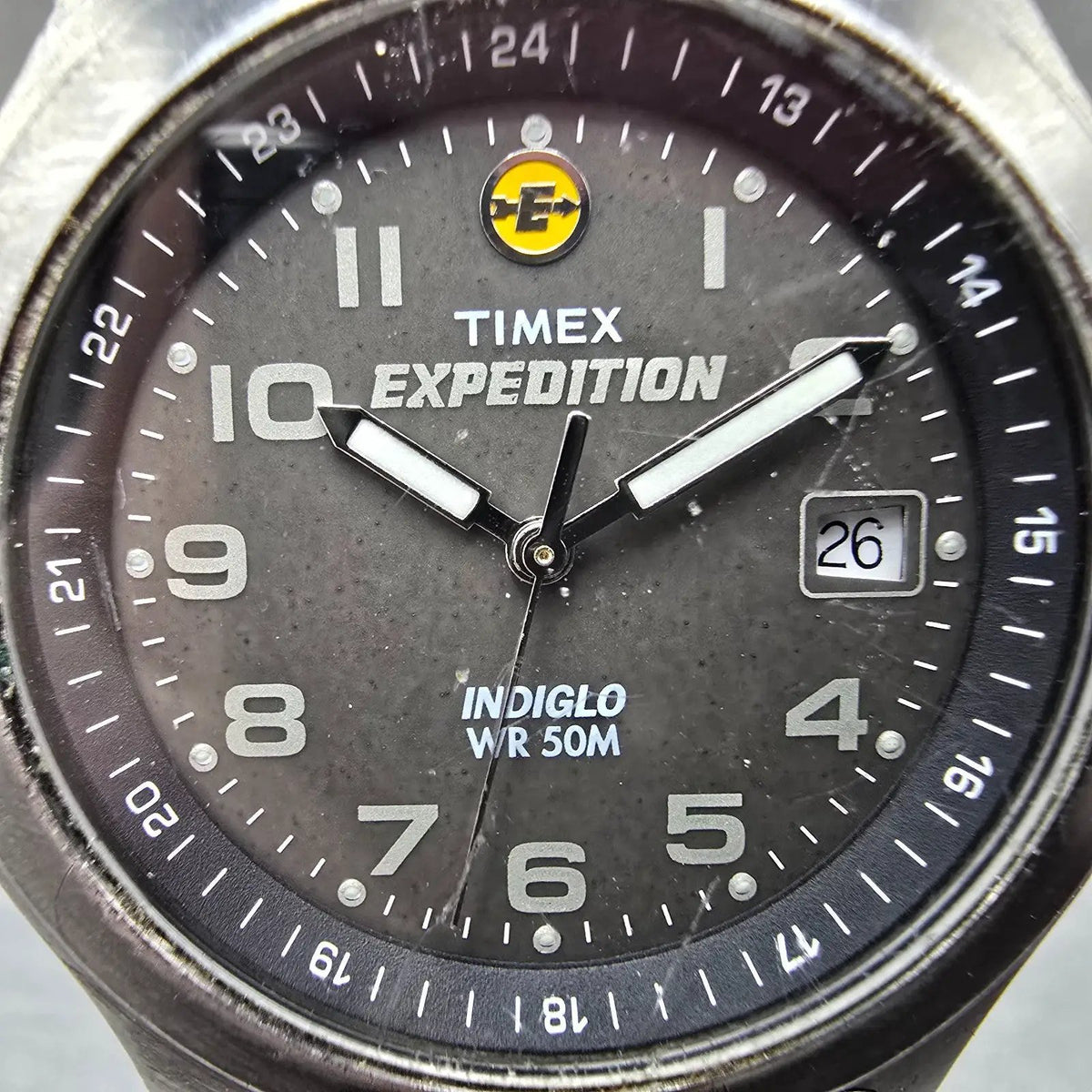 Timex Expedition Watch Men 38mm Black Dial Gray Date Round Indiglo New Battery1