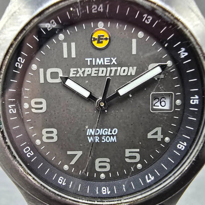 Timex Expedition Watch Men 38mm Black Dial Gray Date Round Indiglo New Battery1