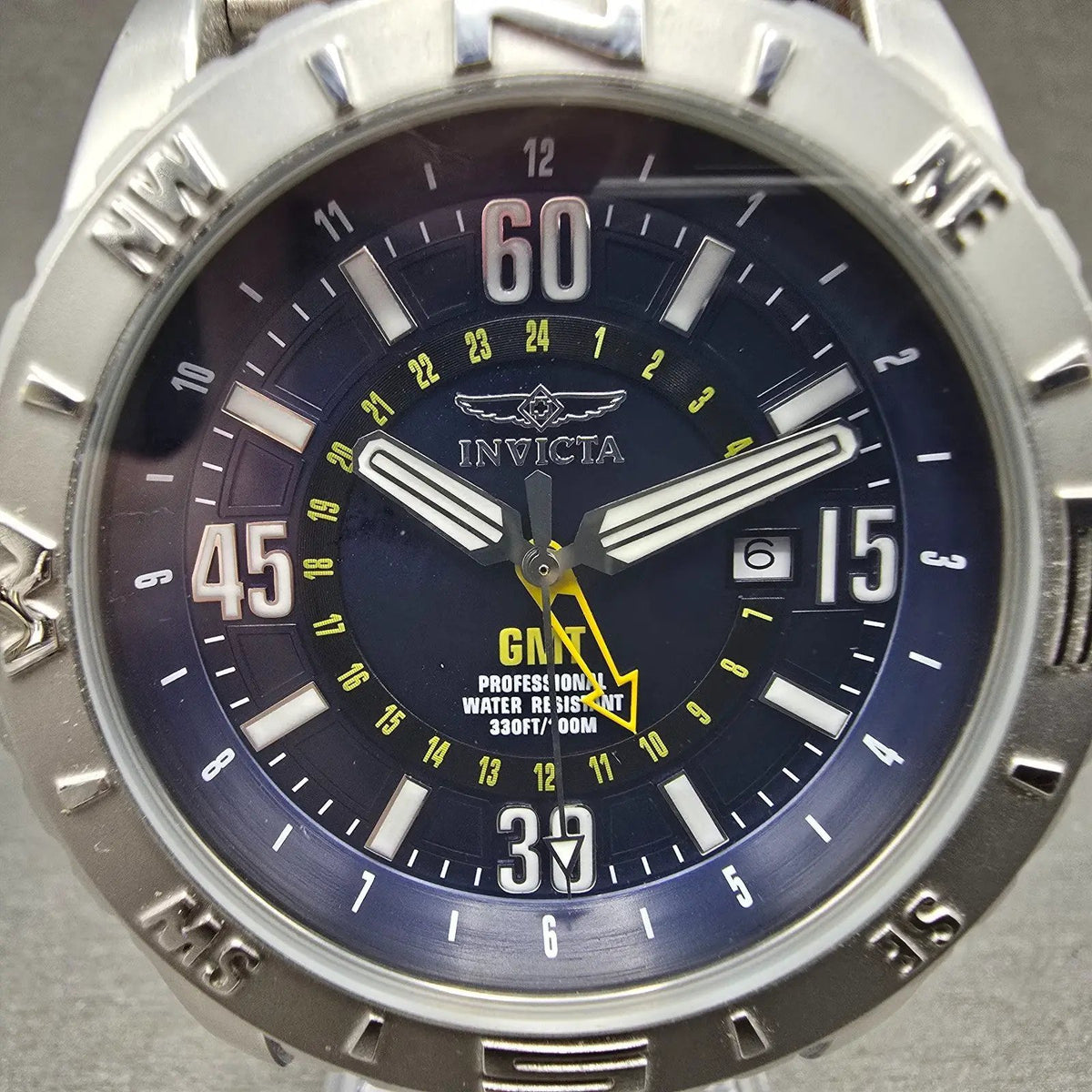 Invicta Aviator GMT Watch Men 48m Blue Dial Silver Tone Date 10683 New Battery2