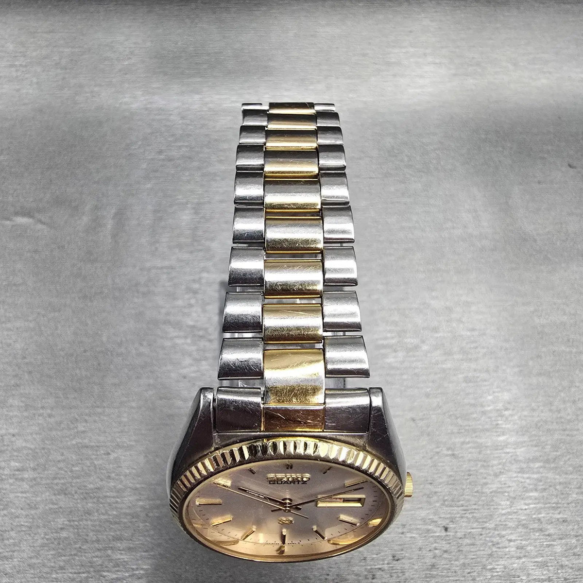 Seiko President Watch Men 35mm Silver Dial Two Tone Daydate 5H23-8029 New Batt4