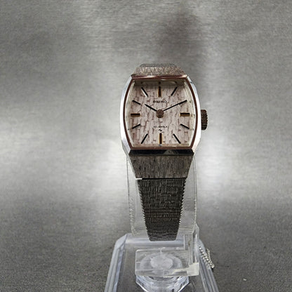 Seiko Watch Women 17mm Silver Dial Gold Plated Rectangle Manual 173280 Runs5