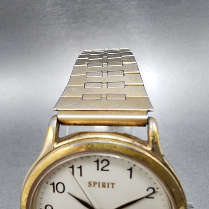 Seiko Spirit Watch Men 33mm White Dial Gold Tone Date Round 5E32-6A3A New Batt