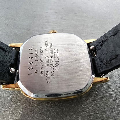Seiko Watch Women 20mm Black Dial Gold Tone Square 7321507a New Battery9