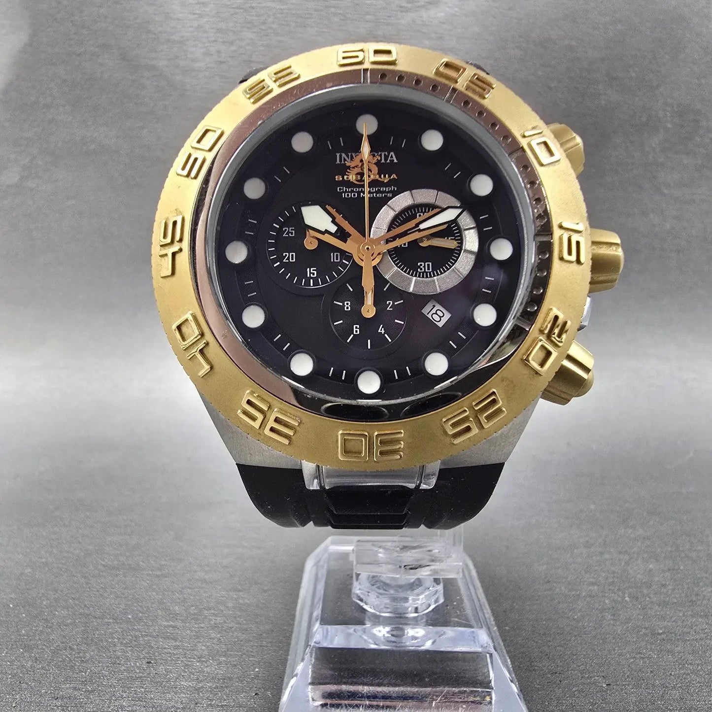 Invicta Sub Aqua Sport Chronograph Watch Men 50mm Black Dial Two Tone NewBat9