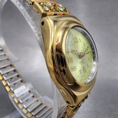 Swatch Irony FLORA Watch Women 25mm Champagne Dial Roes Gold Tone Round New Batt