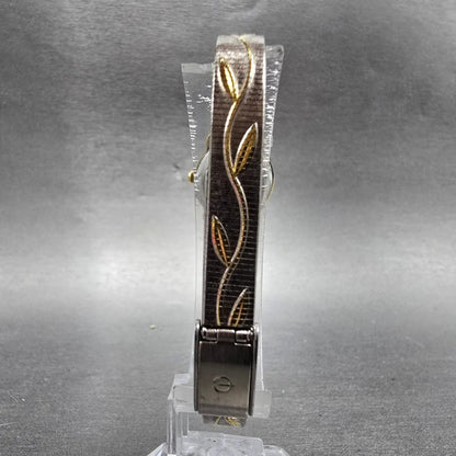 Elgin Watch Women 17mm Silver Dial Two Tone Oval Leafs EK909-007 New Battery8