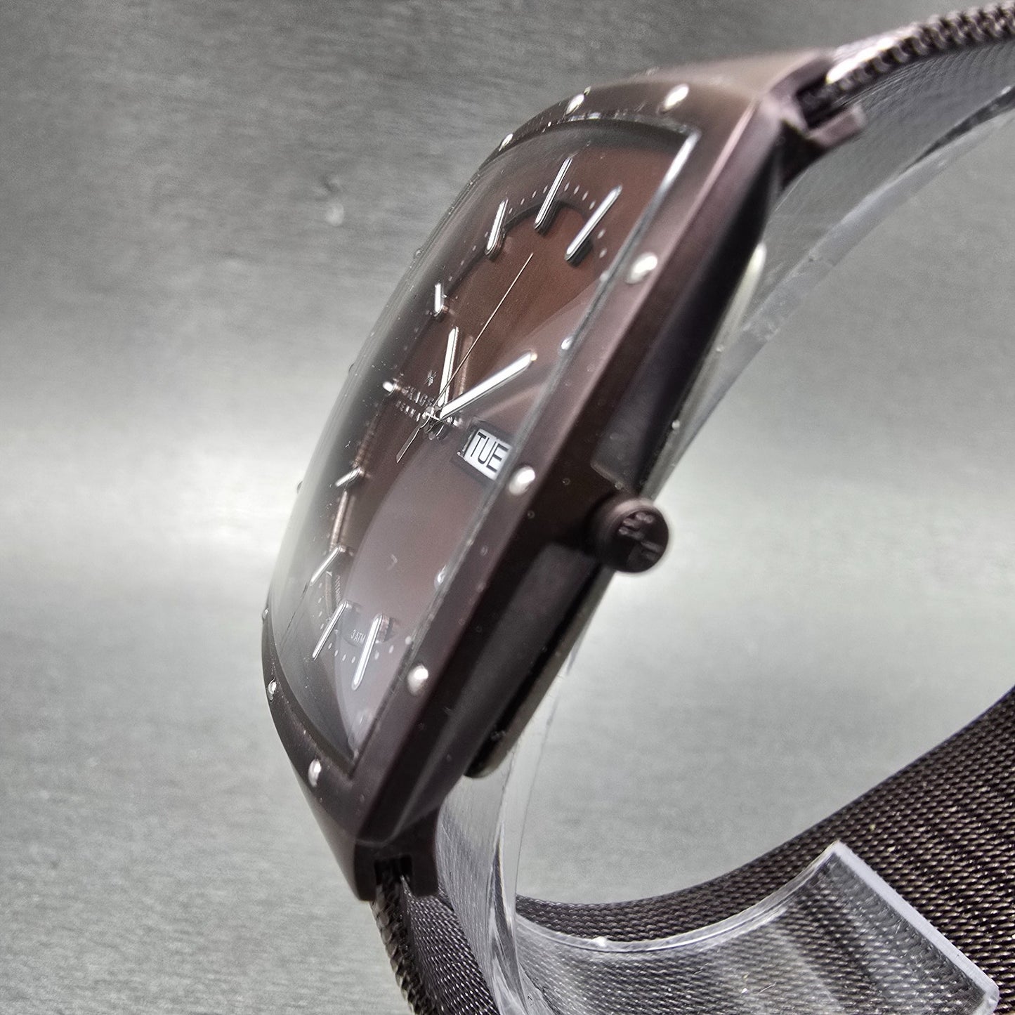 Skagen Watch Men 34mm Brown Dial Purple Tone Daydate Rectangle 396LTMD PARTS3
