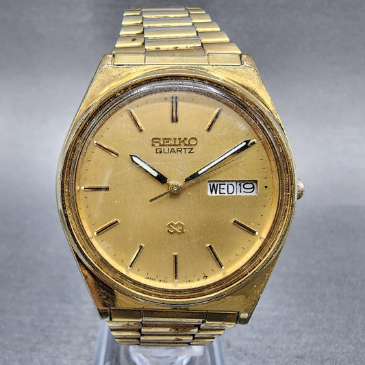 Seiko SQ Watch Men 35mm Gold Dial Gold Tone Daydate Round 81237239 PARTS0