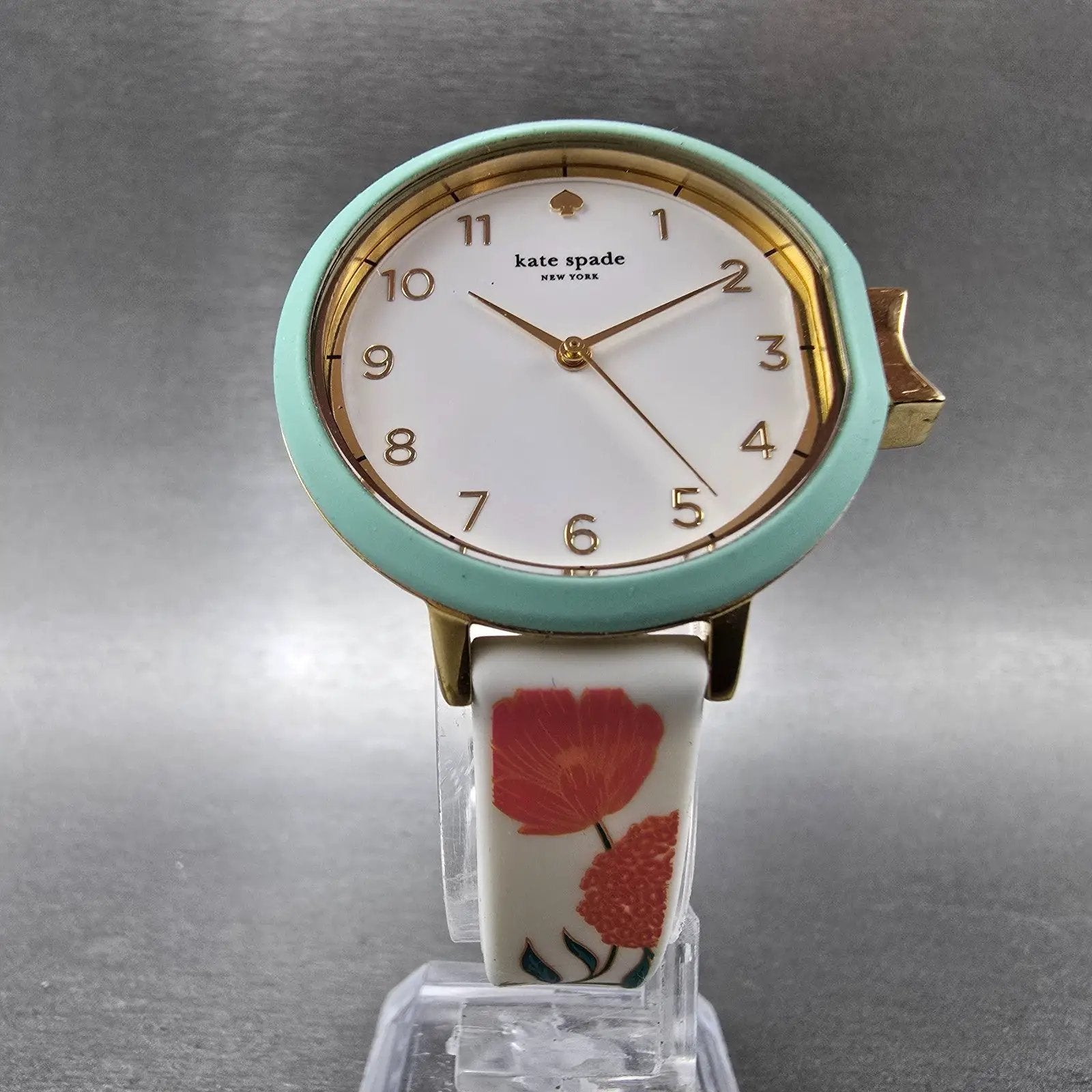 Kate Spade Watch Women 33mm White Dial Gold Case Round Floral Band New Battery5