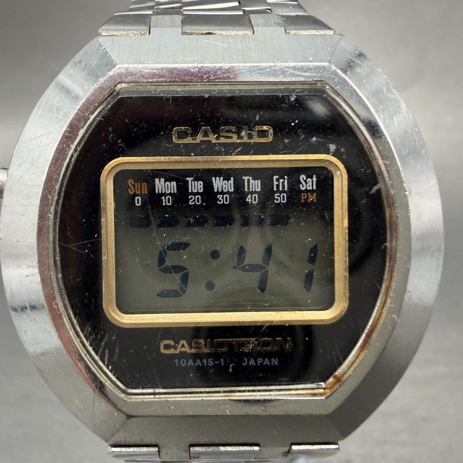 Casio casiotron O-11 Watch Men 36mm Digital Steel Daydate Round NO BACK PARTS2