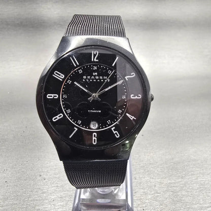 Skagen Denmark Watch Men 37mm Black Dial Titanium Date Round 233XLTMB New Batt0