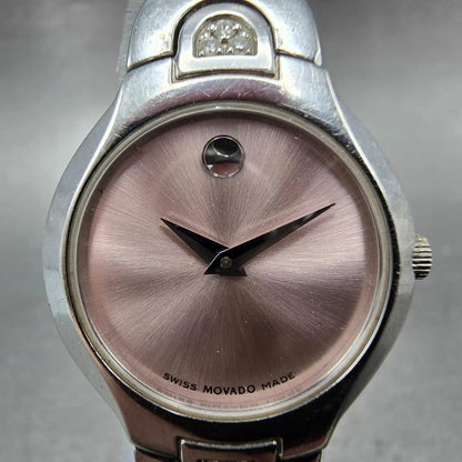 Movado Kara Watch Women 24m Pink Dial Steel Round 84-A1-1846 New Batt Diamond RQ1