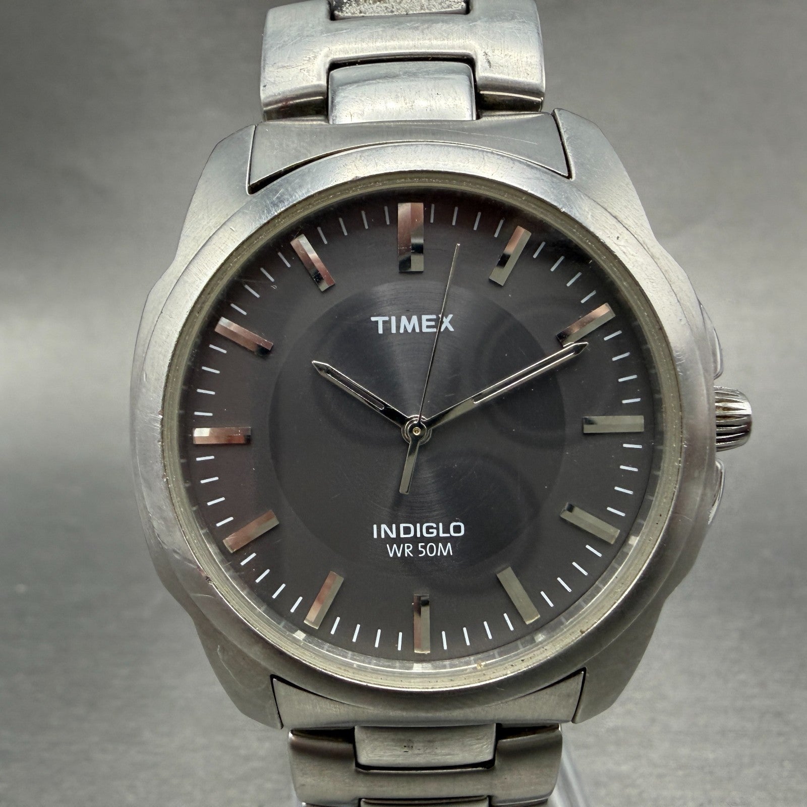 Timex Indiglo Watch Men 37mm Gray Dial Silver Tone Round T23281 New Battery0