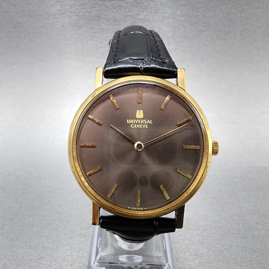 Universal Geneve Watch Men 32mm Brown Dial Gold Plated Manual Wind 542109 READ!!