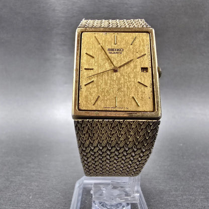 Seiko Tank Watch Men 24mm Gold Dial Gold Tone Date Rectangle 2A32-5019 PARTS5