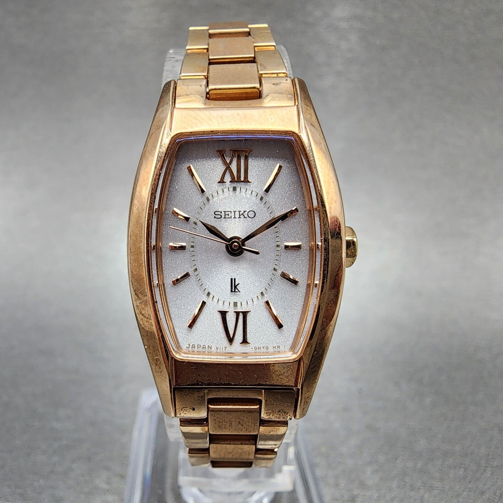 Seiko Solar Lukia Watch Women 20mm White Dial Rose Gold Tone V1170dl0 Runs0
