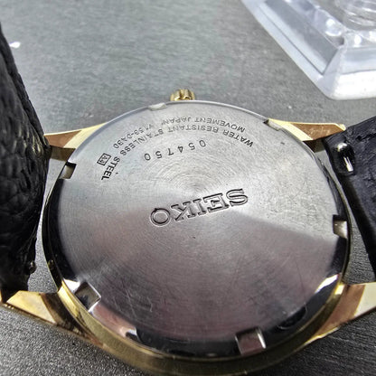Seiko Solar Watch Men 37mm Champagne Dial Gold Tone Daydate Round V158-0AB0 Runs9