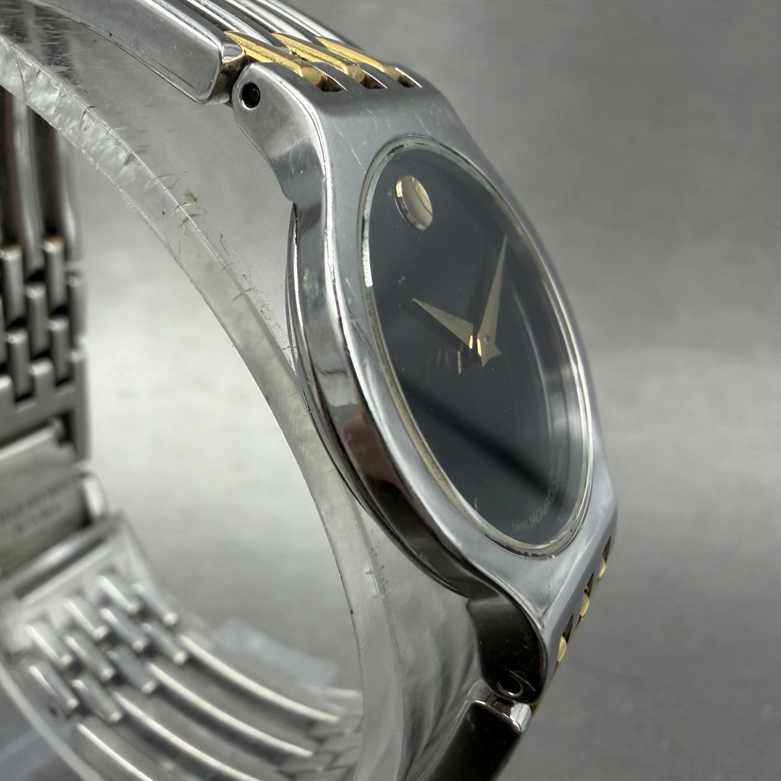 Movado Esperanza Watch Women 23mm Black Dial Two Tone Round 84A11821 New Batt A13