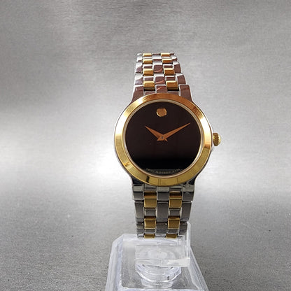Movado Museum Watch Women 26mm Black Dial Two Tone Round 81 E4 1855 New Battery5