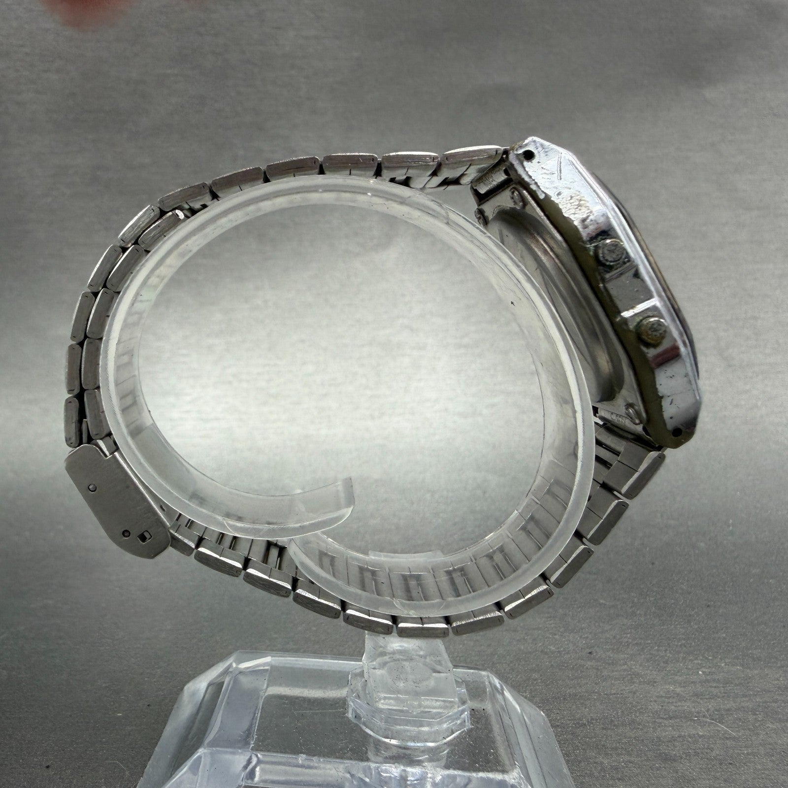 Casio A163W Watch Men 33mm Digital Silver Tone Alarm Chrono Octagon New batt VTG8