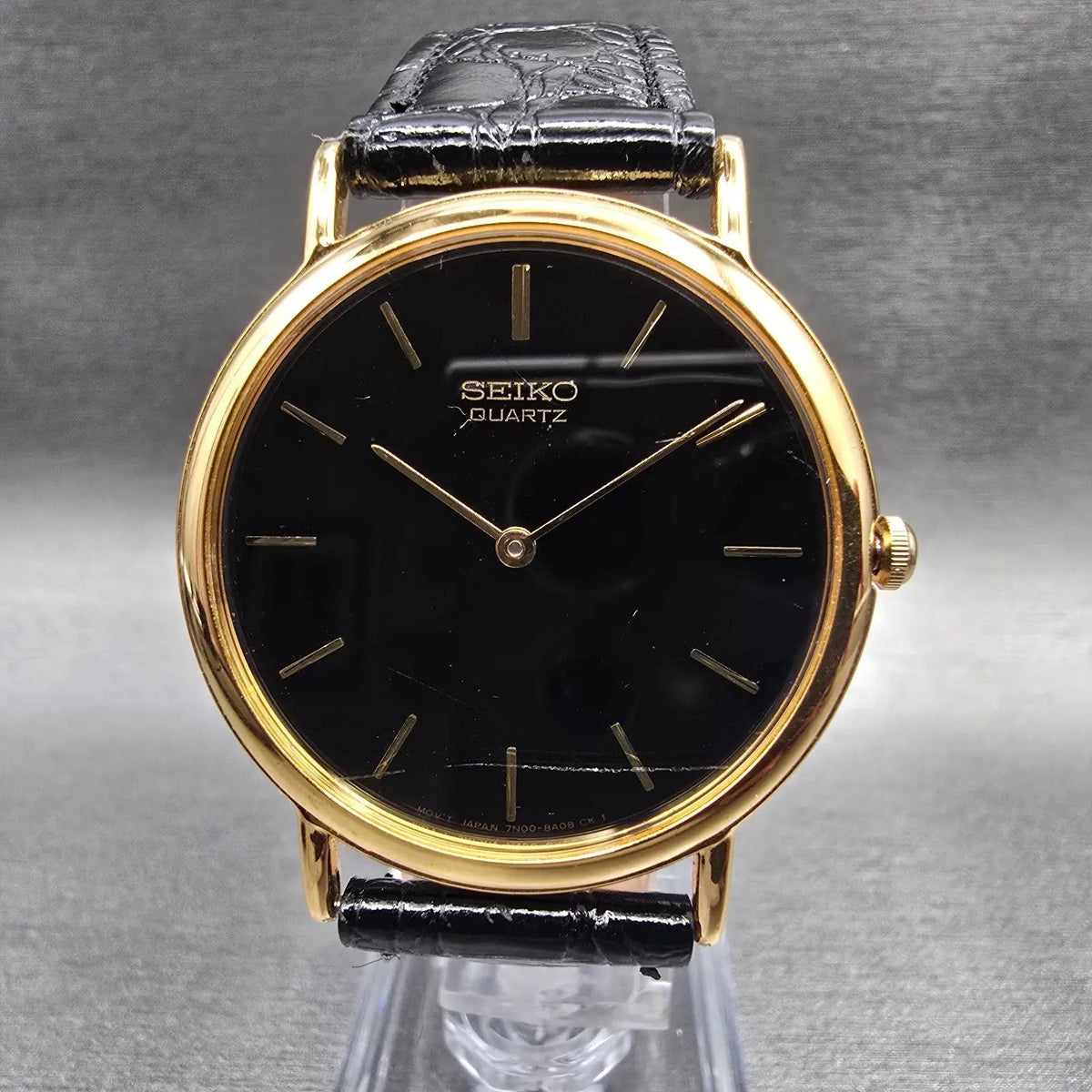 Seiko Watch Men 34mm Black Dial Gold Tone Round 7N00-8A00 New Battery Vintage0