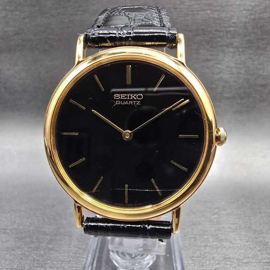Seiko Watch Men 34mm Black Dial Gold Tone Round 7N00-8A00 New Battery Vintage0