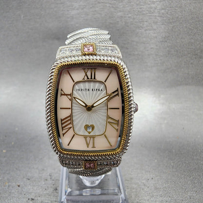 Judith Ripka Tank Watch Women 28mm MOP Dial Two Tone Rectangle New Battery0