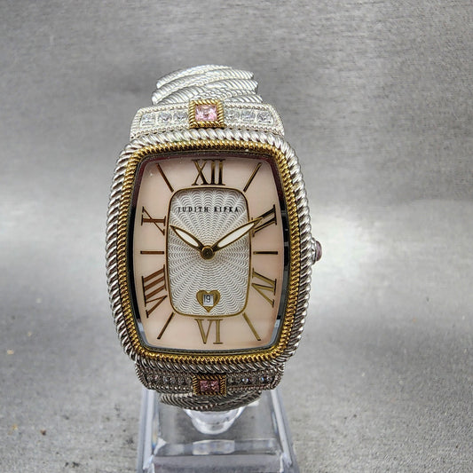 Judith Ripka Tank Watch Women 28mm MOP Dial Two Tone Rectangle New Battery0