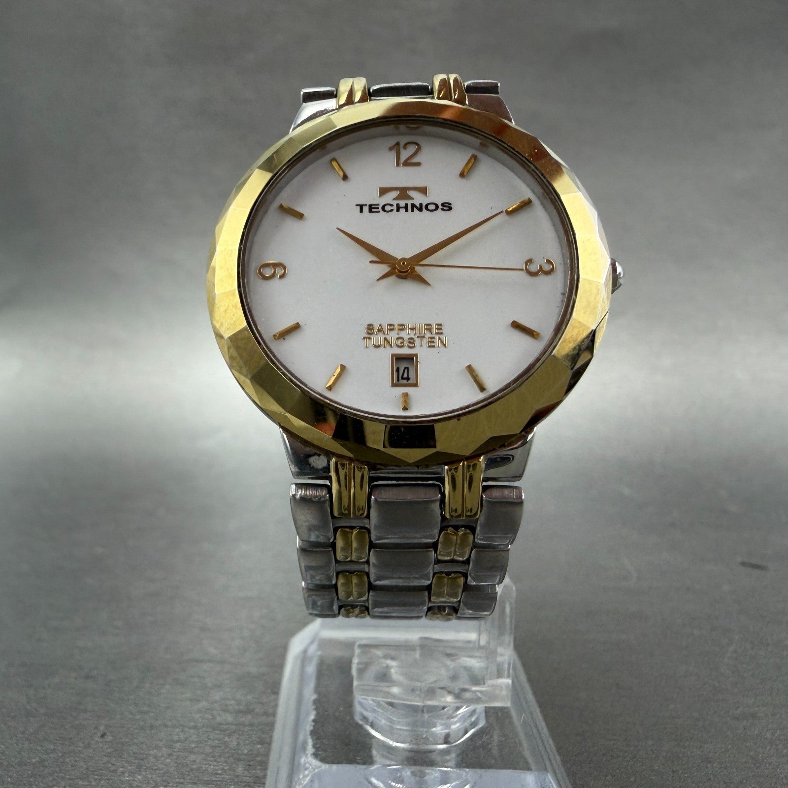 Technos Watch Men 35mm White Dial Two Tone Date Round T9158 New Battery5