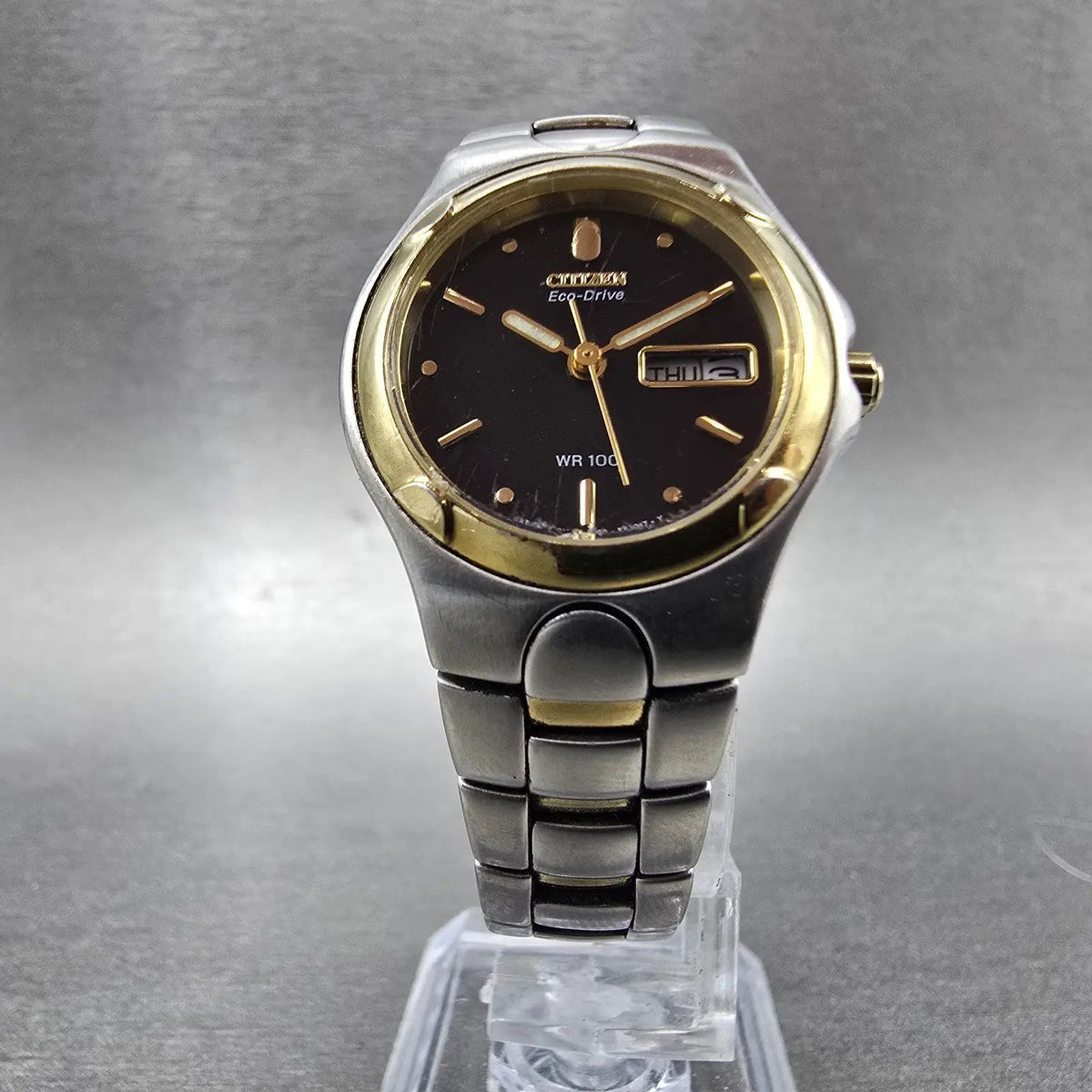 Citizen Eco-Drive Watch Women 25mm Black Dial Two Tone Daydate E000-K17578 Runs6