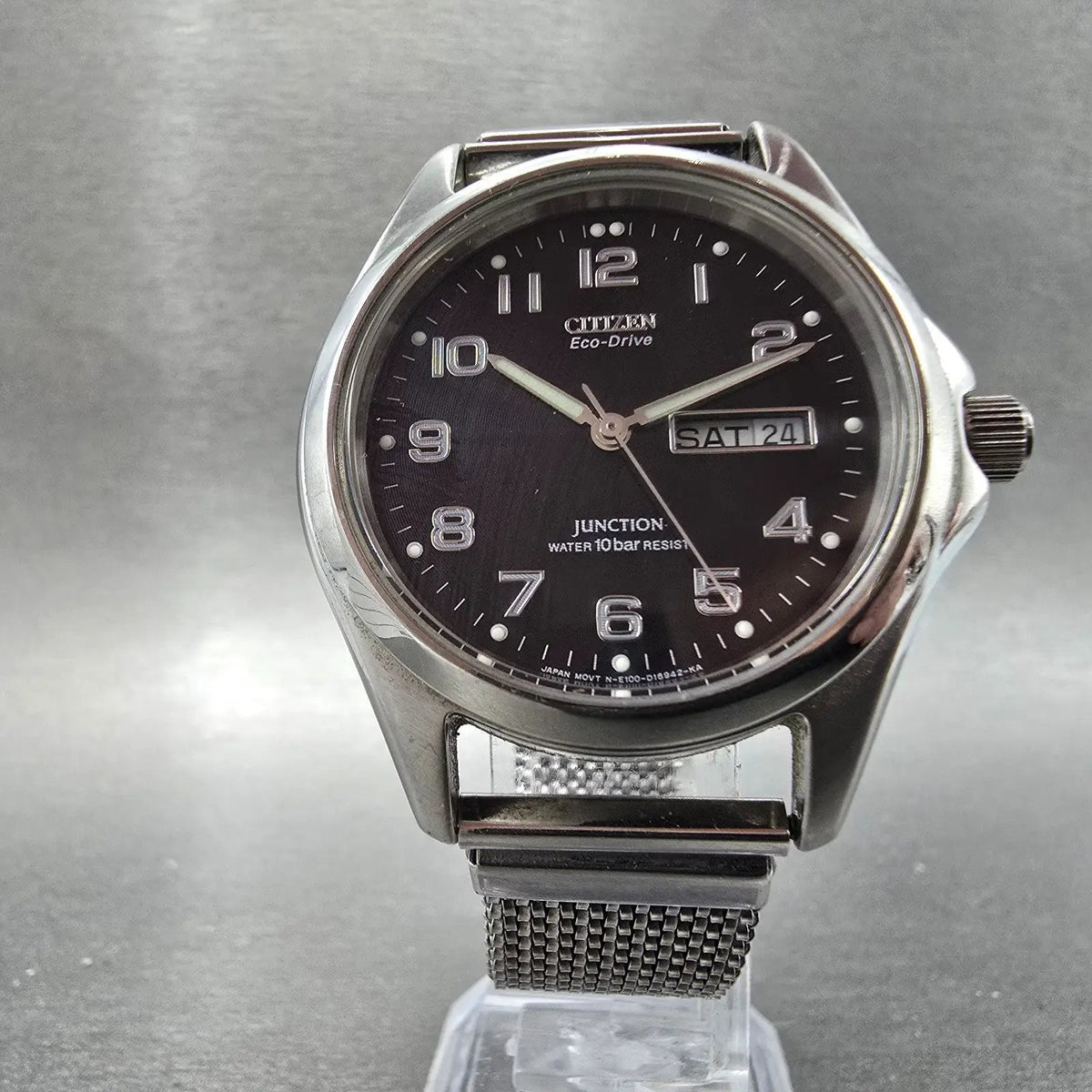 Citizen Eco-Drive Junction Watch Men 38mm Black Dial Steel Daydate Round Runs5