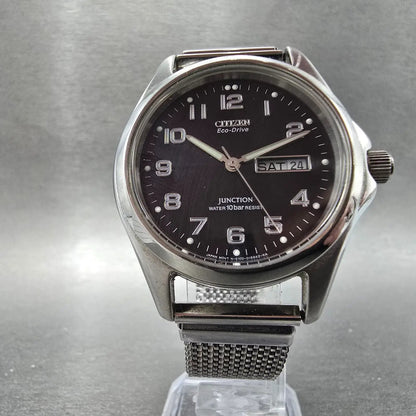 Citizen Eco-Drive Junction Watch Men 38mm Black Dial Steel Daydate Round Runs5
