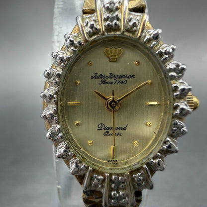 Jules Jurgenson Watch Women 18mm Champagne Dial Gold Tone Gem Stones New Battery1